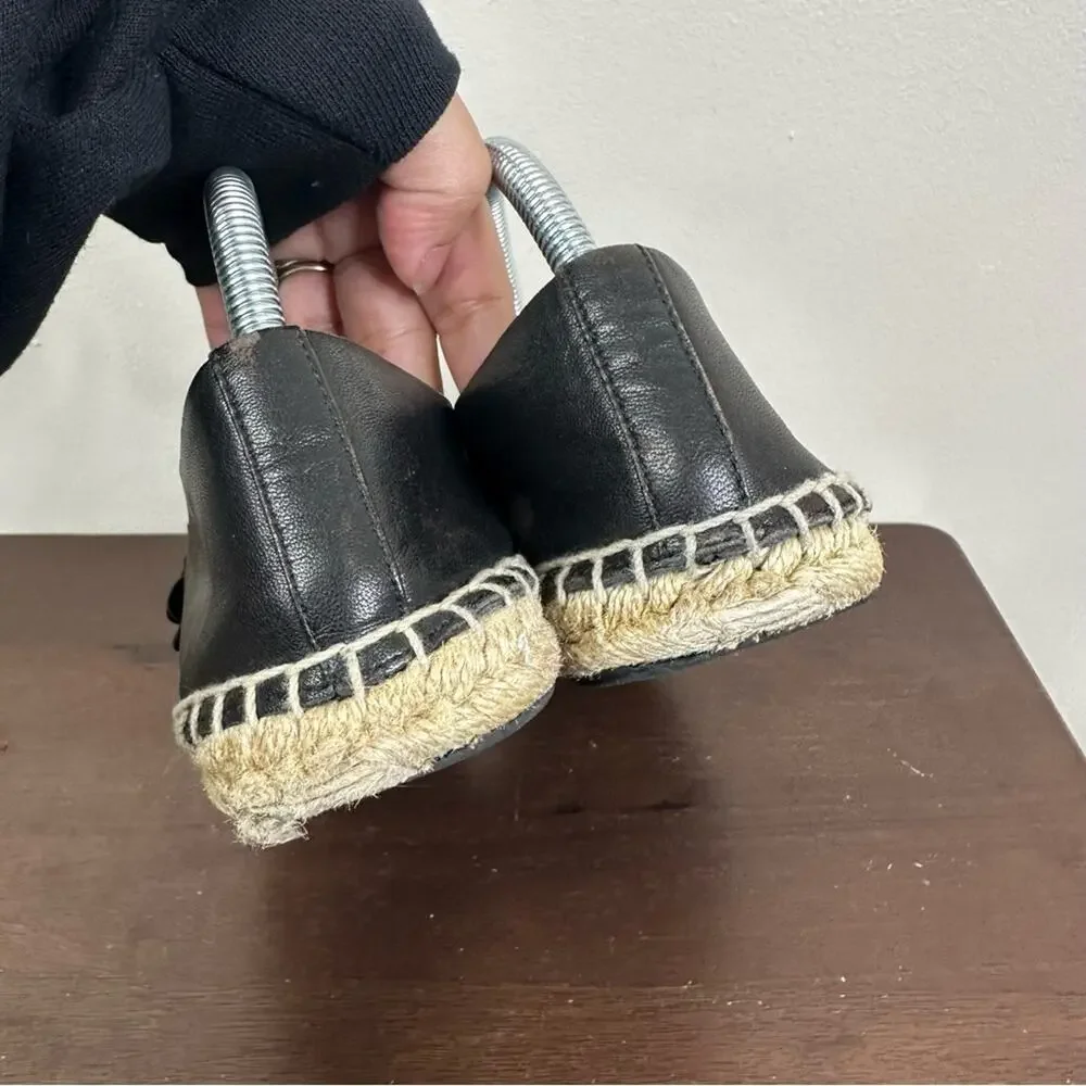Tory Burch Blossom Espadrille Flats Womens 8.5 Black Leather Flowers Shoes
